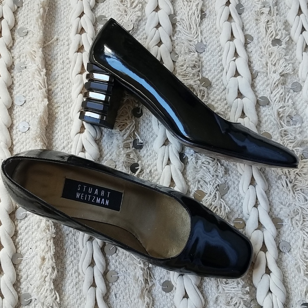 Stuart Weitzmen black patent block heels